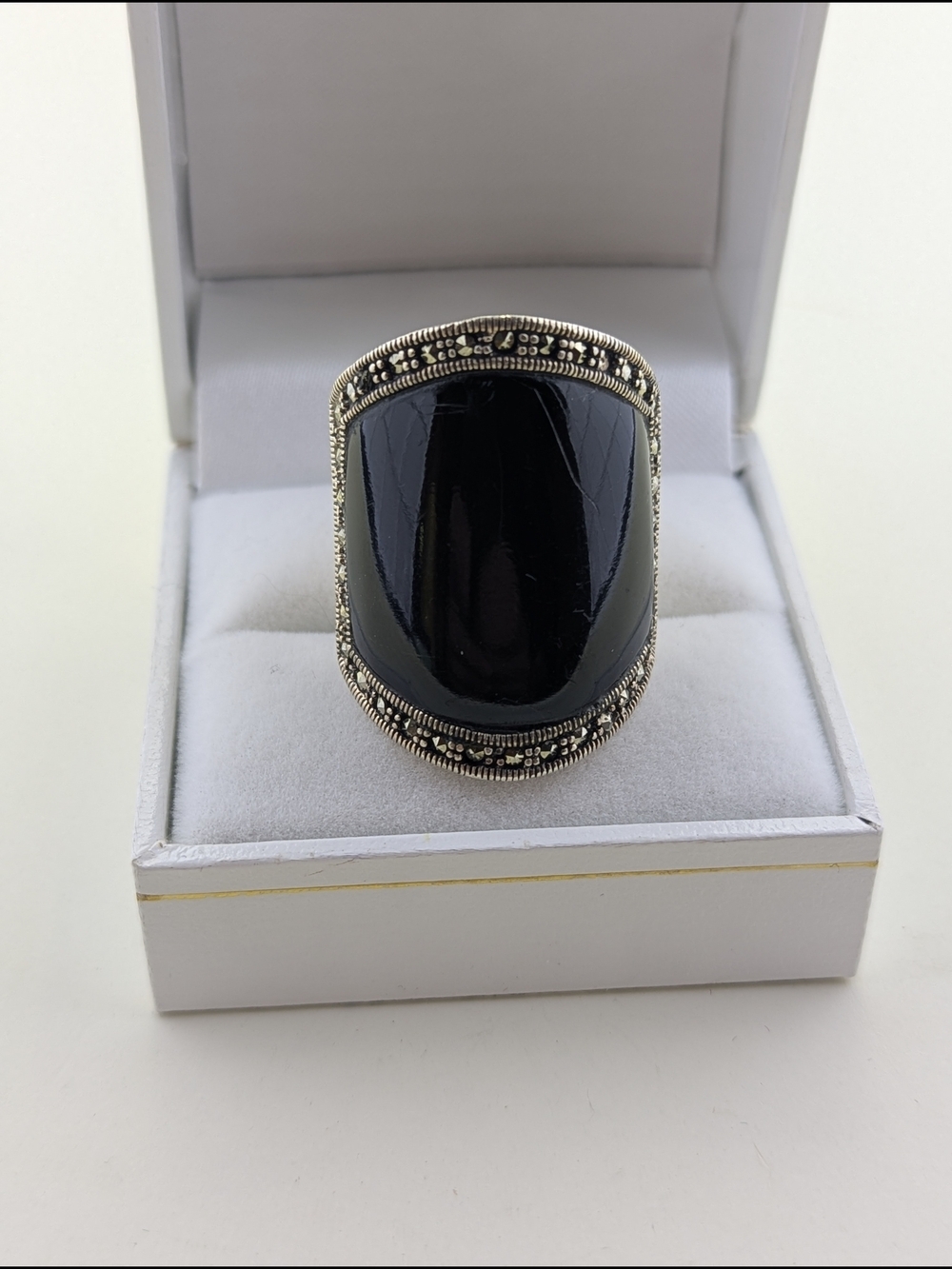 ✨ Vintage Black Stone Ring – Sterling Silver 925 ✨